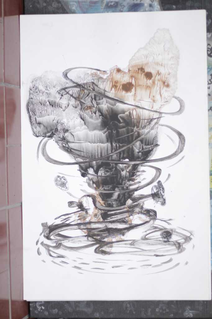 Lukisan akrilik ,tinta diatas kertas ( Pusaran )