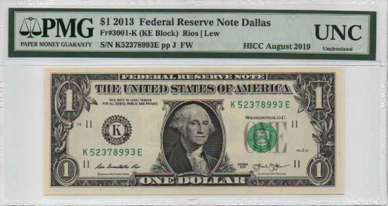 $1 FEDERAL RESERVE NOTE USA PMG SAMPLE