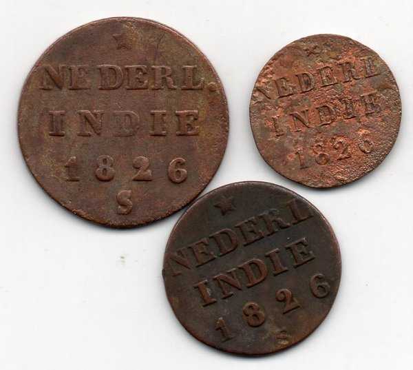 A4033 Set 3 Keping beda Nominal Ned Indiie Stuiver Tahun 1826 Seperdelapan seperempat dan setengah