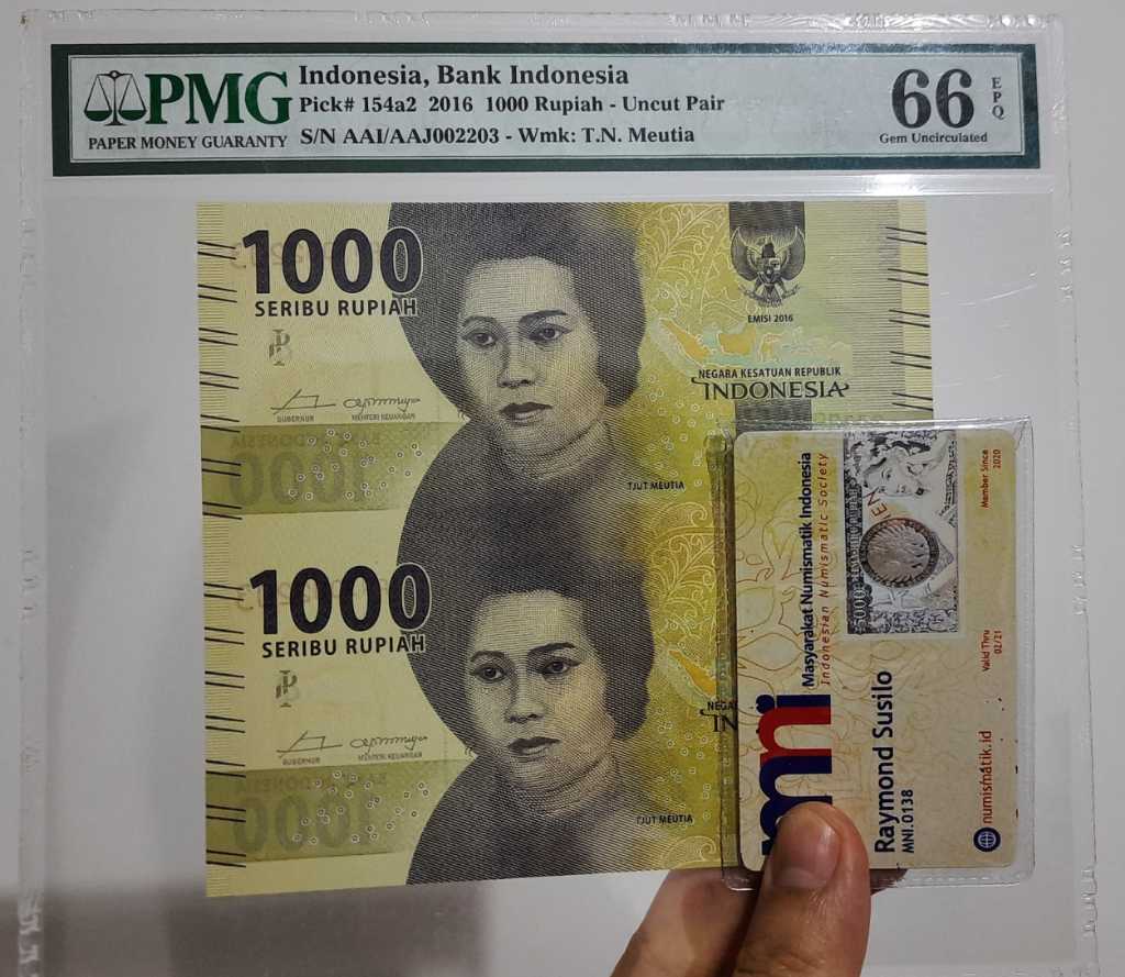 Uang Bersambung Uncut X2 PMG66 EPQ 1000 Rupiah NKRI Cut Meutia