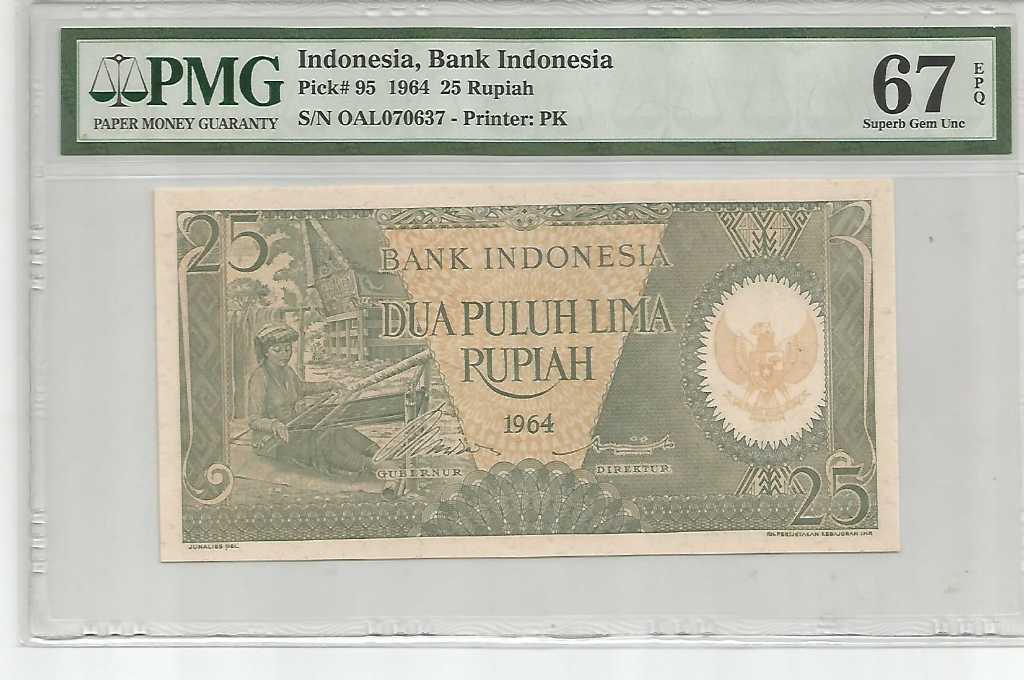 Uang Indonesia Rp. 25 Thn. 1967 PMG 67 EPQ