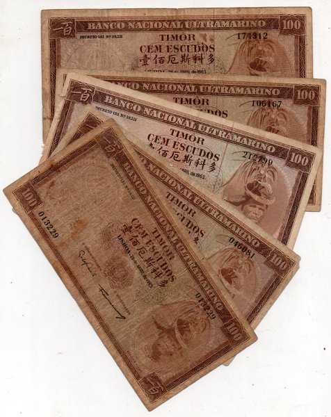 Lot 5 Lembar Uang Kuno Timor 100 Escudos Tahun 1963 Bekas Sesuai Gamba