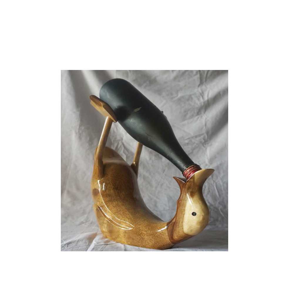 Drinking Duck Bottle Holder Wine Bottle Stand Hand Carved Fair Trade Wooden Bamboo Root Sculpture