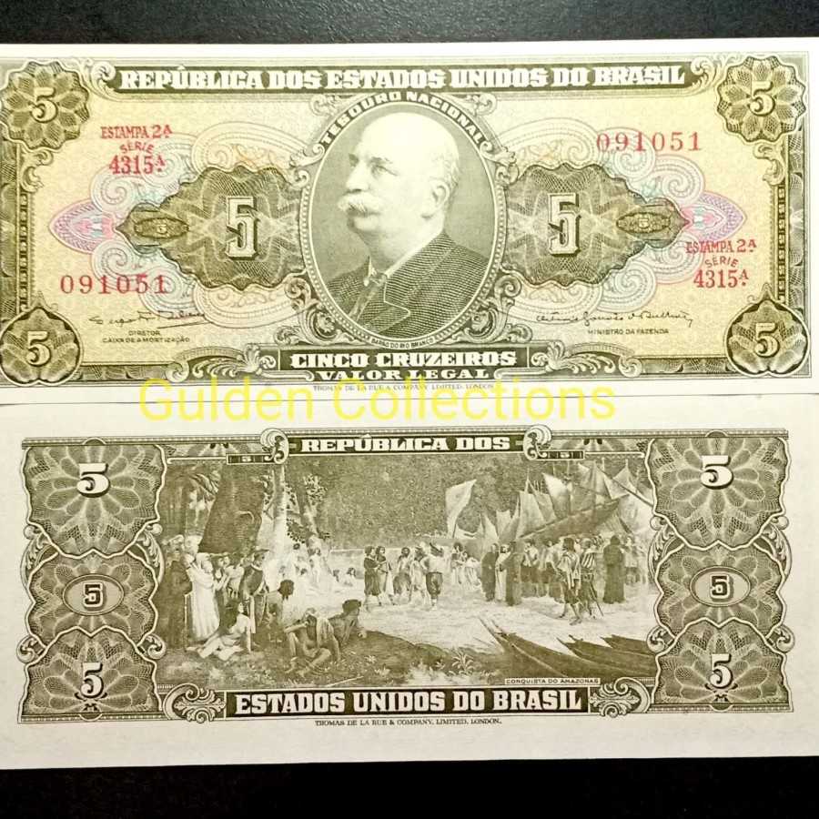Brazil 5 Cruzeiros Lama UNC Baru Gress Mulus