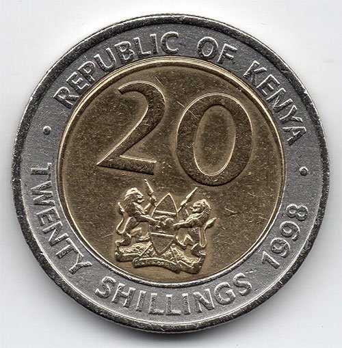 X 714 Kenya 20 Shilling Shillings Tahun 1998 Bimetal Sesuai gambar