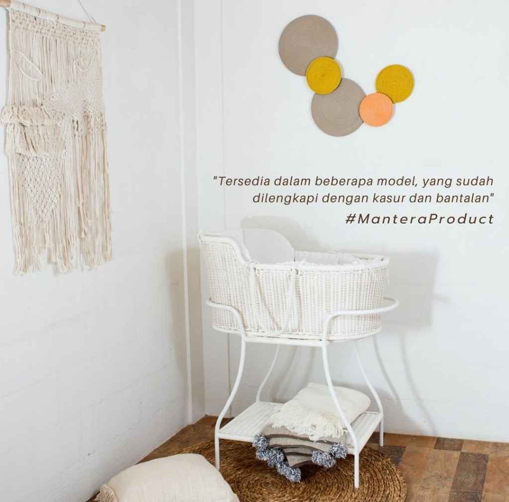 Bassinet Keranjang Bayi Putih Rotan Modern [ A004 ] By Mantera