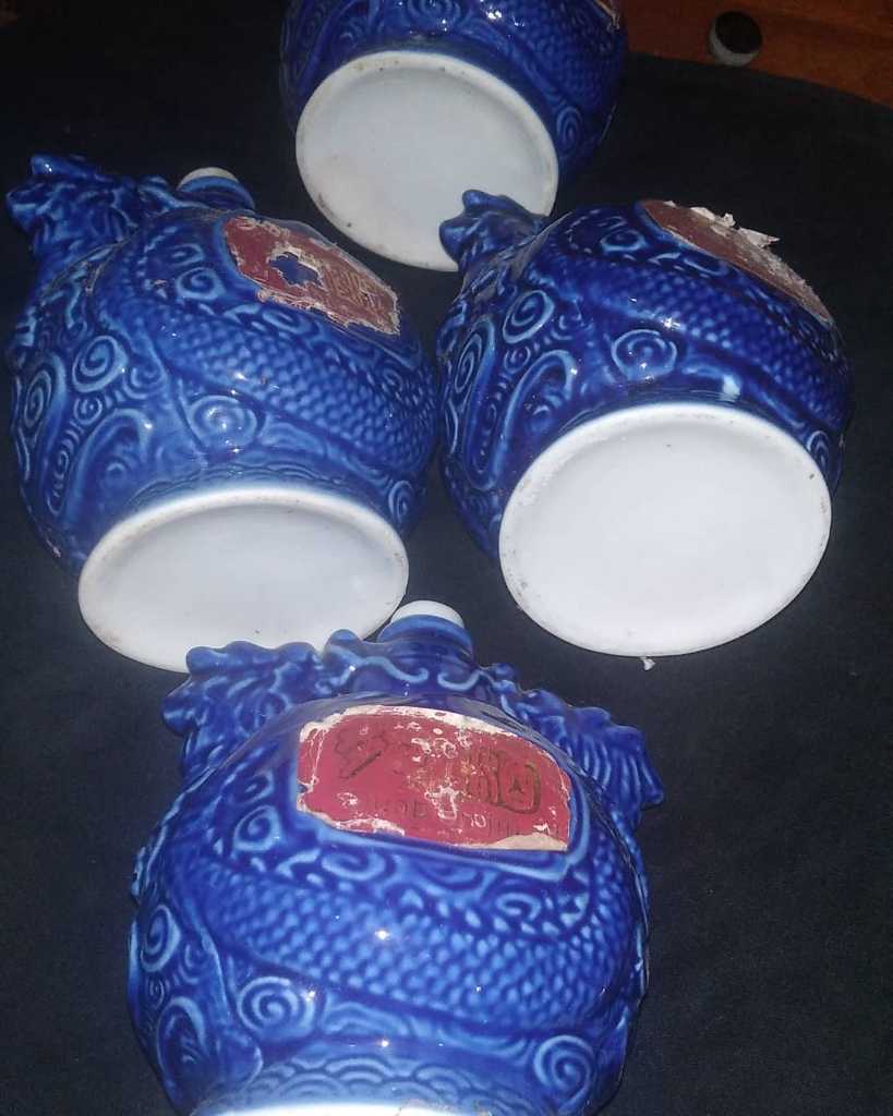 4 Botol biru naga porselin mulus dubianjiu naga timbul