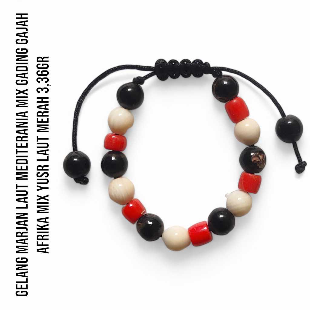 Gelang Marjan Corallium Rubrum Asli Laut Mediterania mix Yusr Laut Merah mix Gading Gajah Afrika 3,36 Gram