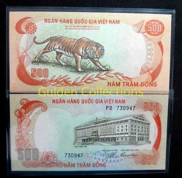 Uang Kuno Luar Negri 500 Macan Tiger Vietnam Tahun 1972 UNC Gress