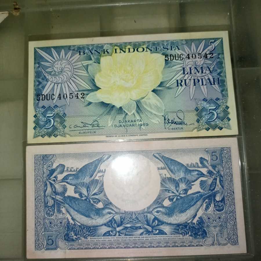 uang kuno 5 rupiah bunga