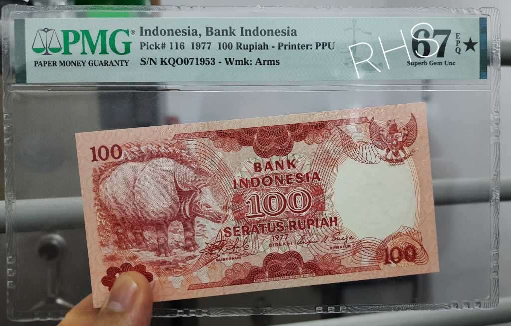 PMG67 EPQ Star Designation 100 Rupiah 1977 Badak