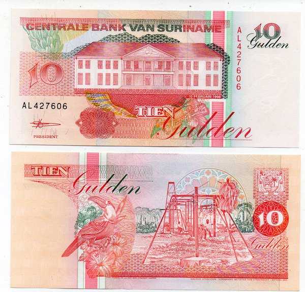BL 2022 Per 1 Lembar Suriname 10 Gulden Tahun 1998 UNC Mulus