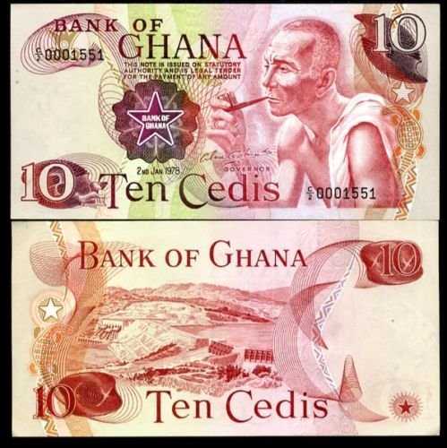 BL 1227 Ghana 10 Cedis Tahun 1978 AUNC Ujung Uang Ada Sedikit Misshandling Per 1 Pcs