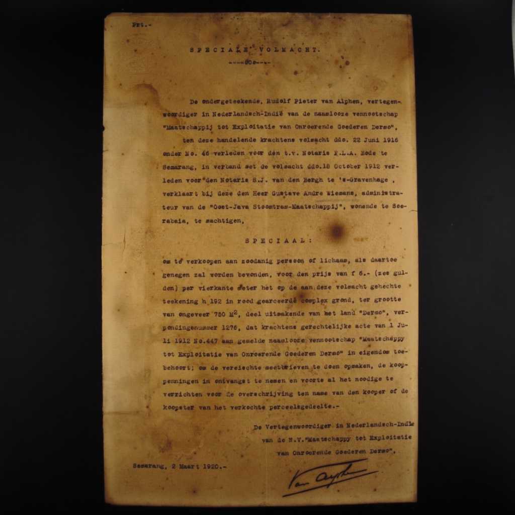 Koleksi Dokumen Pemerintahan Hindia Belanda Akta Jual Beli Tanah Kampung Ketampon Tengah Wilayah Surabaya Tanggal 11 Mei 1921