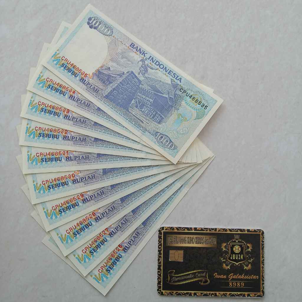 Uang Kuno 1000 Rupiah Lompat Batu 1992 UNC Gress