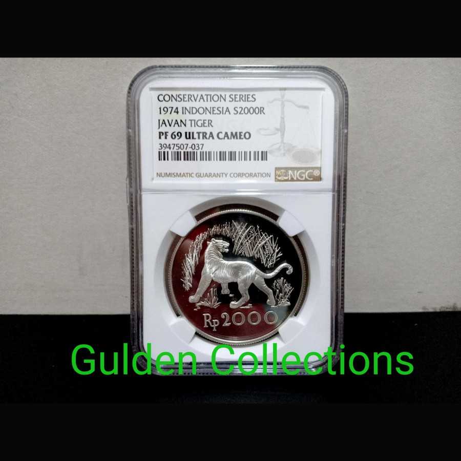 Koin Proof Indonesia 2000 Rupiah Macan 1974 UNC NGC PF 69 Ultra Cameo