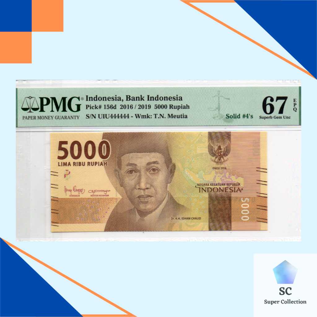 Uang Indonesia 5000 Rupiah Idam Chalid PMG 67 Solid #4's