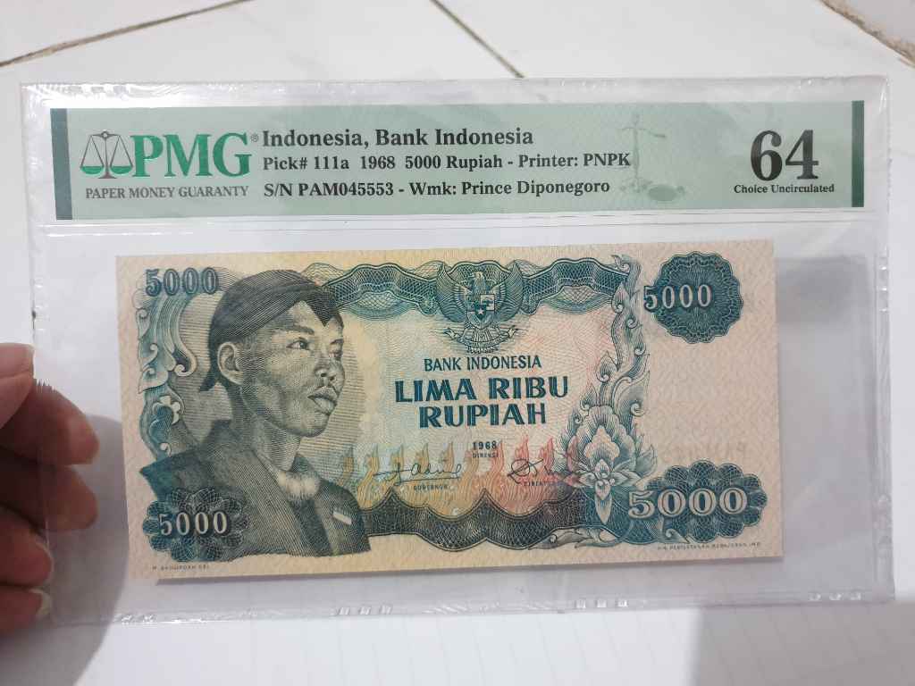 Uang Sudirman 5000 1968 unc pmg 64