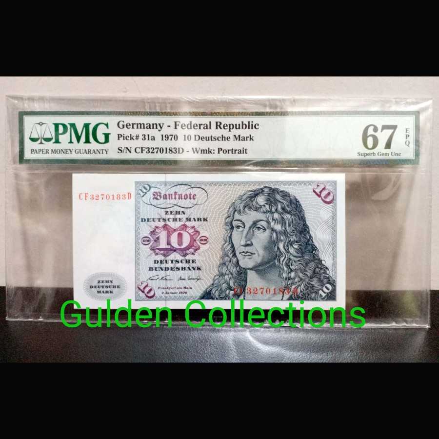 Jerman 10 Deutsche Mark 1970 UNC Pmg 67 EPQ