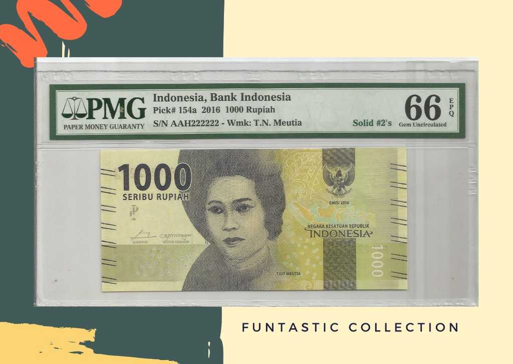 Uang Indonesia 1000 Rupiah Cut Meutia PMG 66 Solid #2's