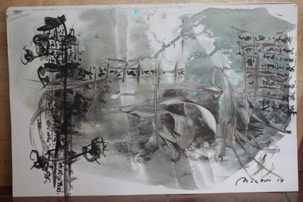 Lukisan akrilik ,tinta diatas kertas ( Senja Itu )