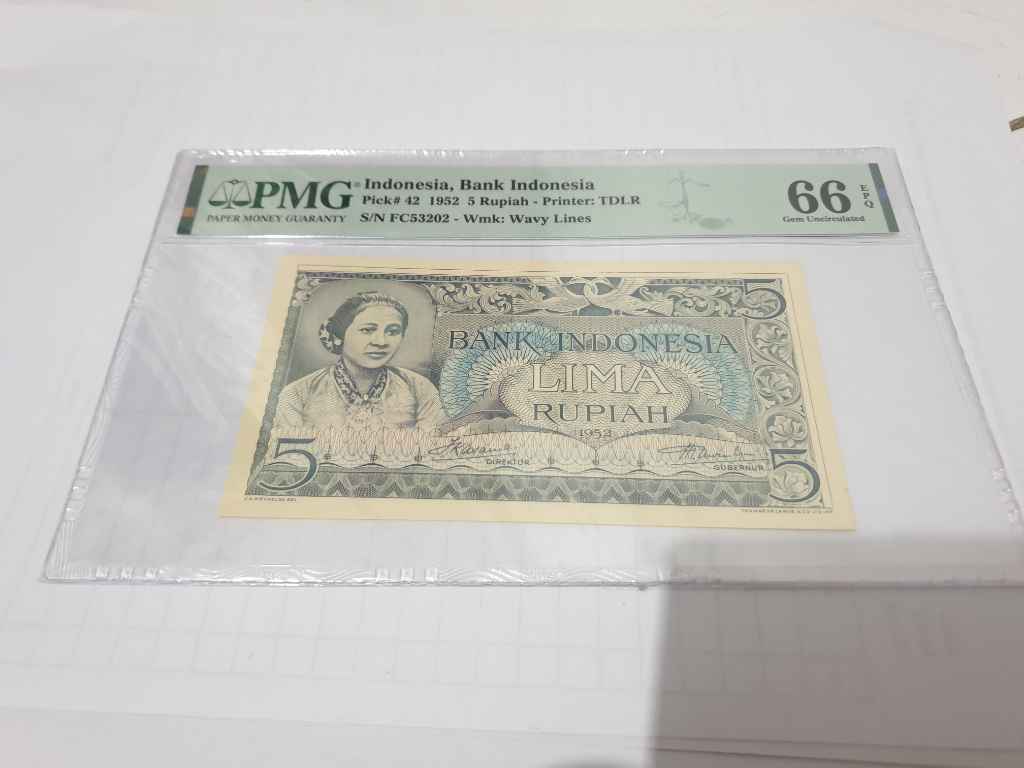 Budaya rp.5 1952 2 huruf jarang pmg 66epq