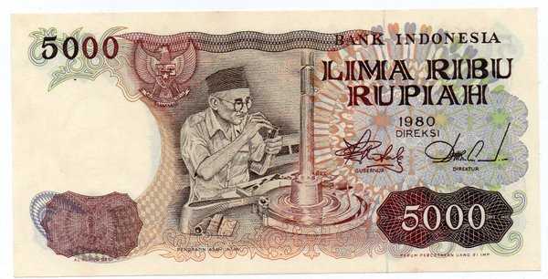 Bl 1879 Indonesia 5000 Rupiah Tahun 1980 Asah intan UNC Agak bergelombang