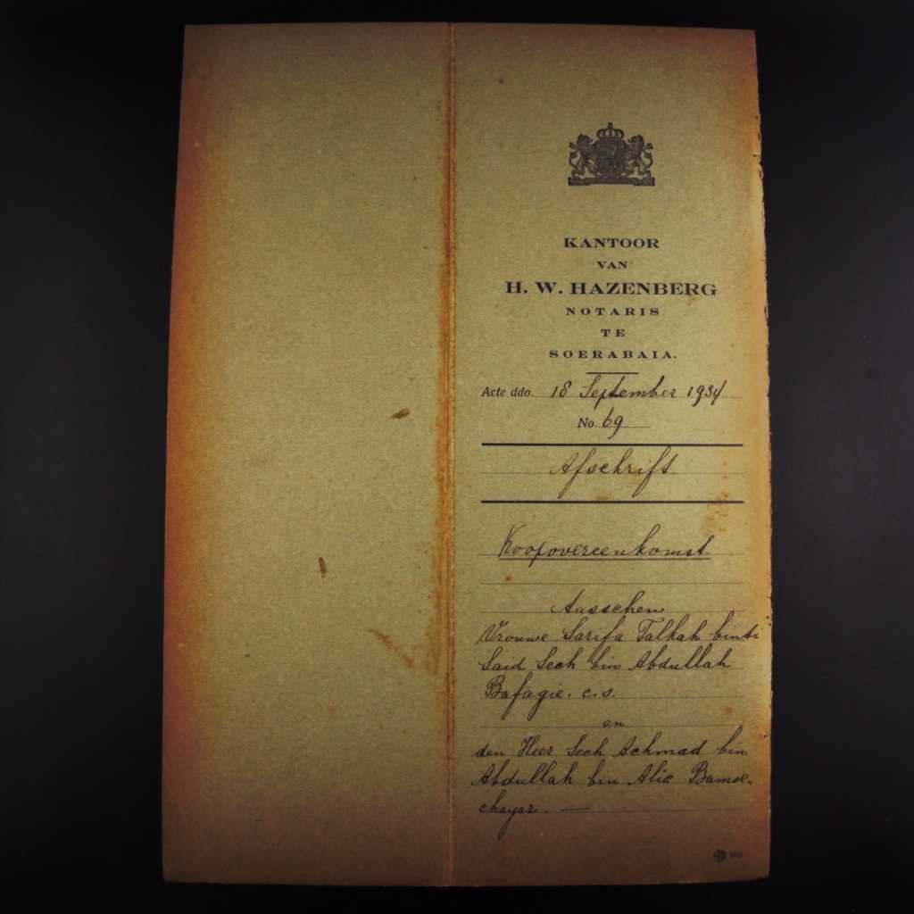 Koleksi Dokumen Akta Jual Beli Tanah Pemerintahan Hindia Belanda Wilayah Surabaya Tanggal 18 September 1934 No 34