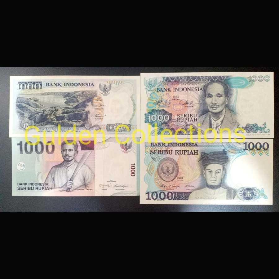 UANG KUNO 1000 RUPIAH 4 GENERASI 2000 1992 1987 1980 UNC