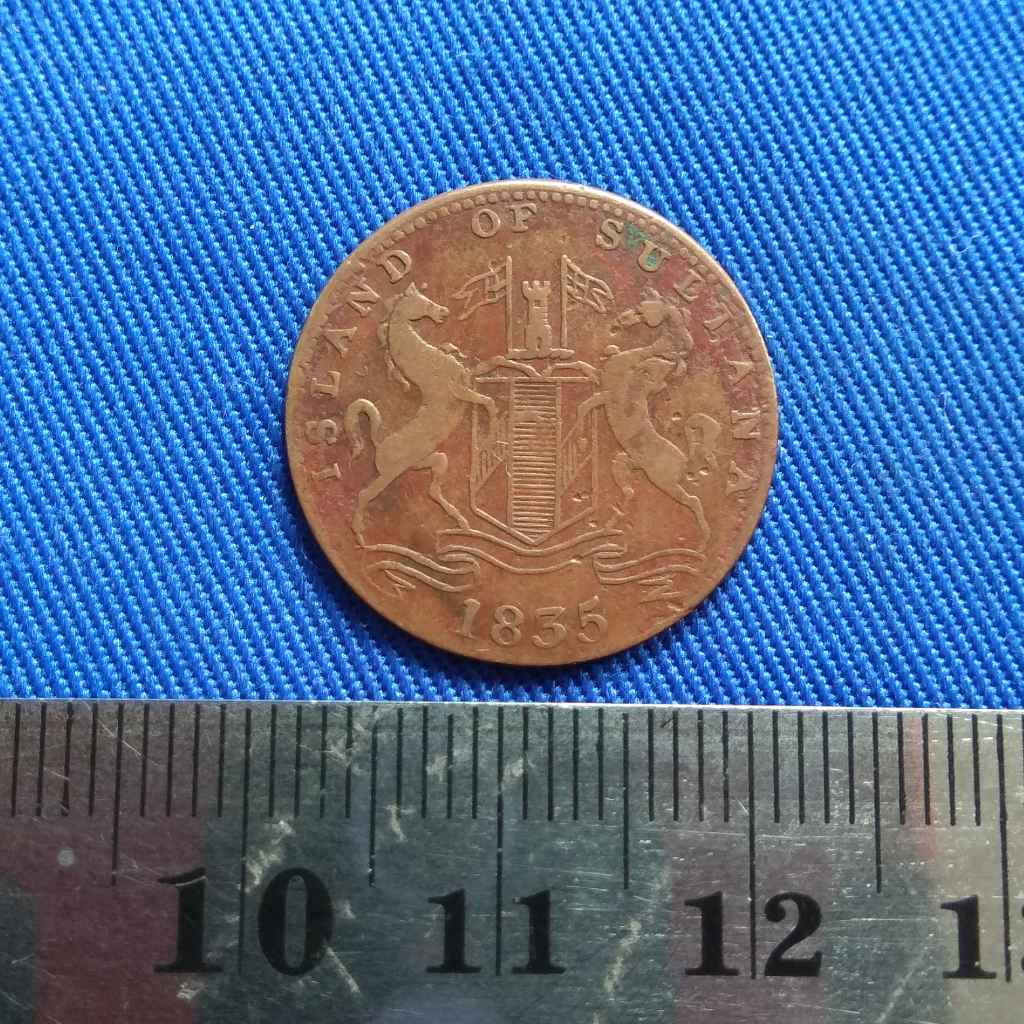 SCARCE Koin Island of Sultana 1835 varian KUDA Brithis Indies Tembaga [k130]