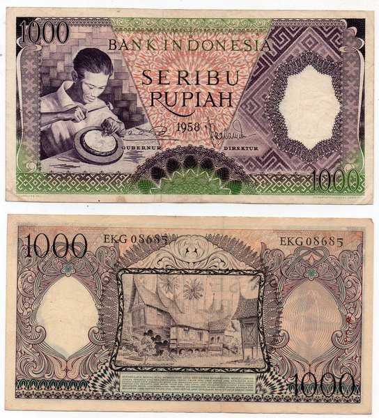 BL3944 Per 1 Lembar Uang Kuno 1000 Rupiah tahun 1958 VF Original 2 Lobang Streples