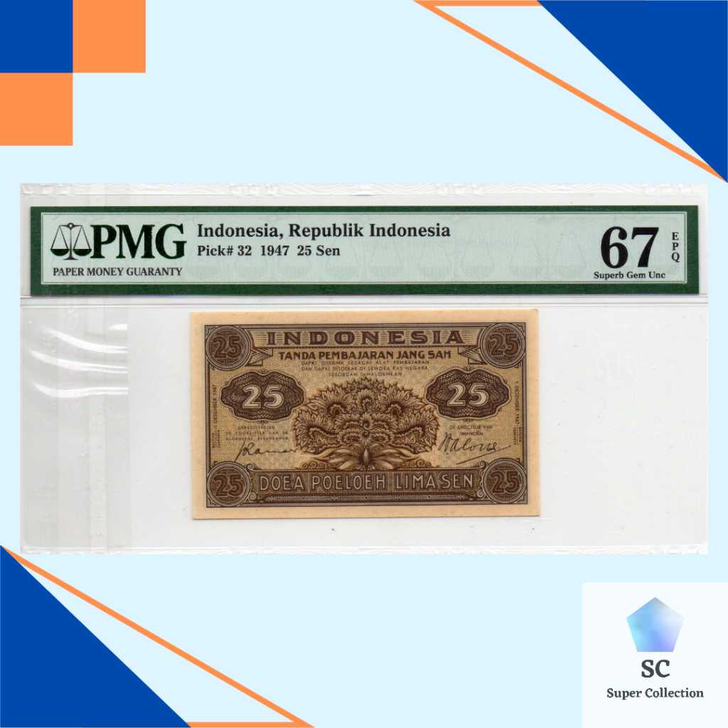Uang Kuno Indonesia 25 Sen Federal 1947 PMG 67