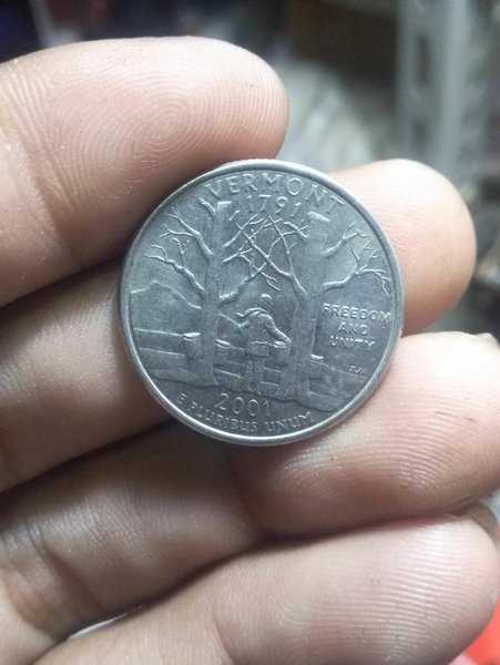 A 2207 Koin Kuno Quarter Dollar USA bagian Negara Vermont 2001