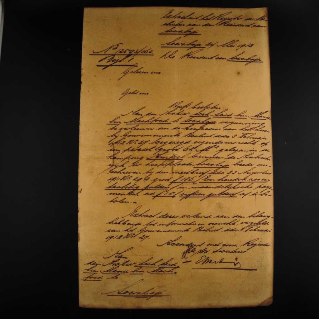 Koleksi Dokumen Tulis Tangan Pemerintahan Hindia Belanda Akta Jual Beli Tanah Wilayah Surabaya Tanggal 24 Mei 1912 No 125