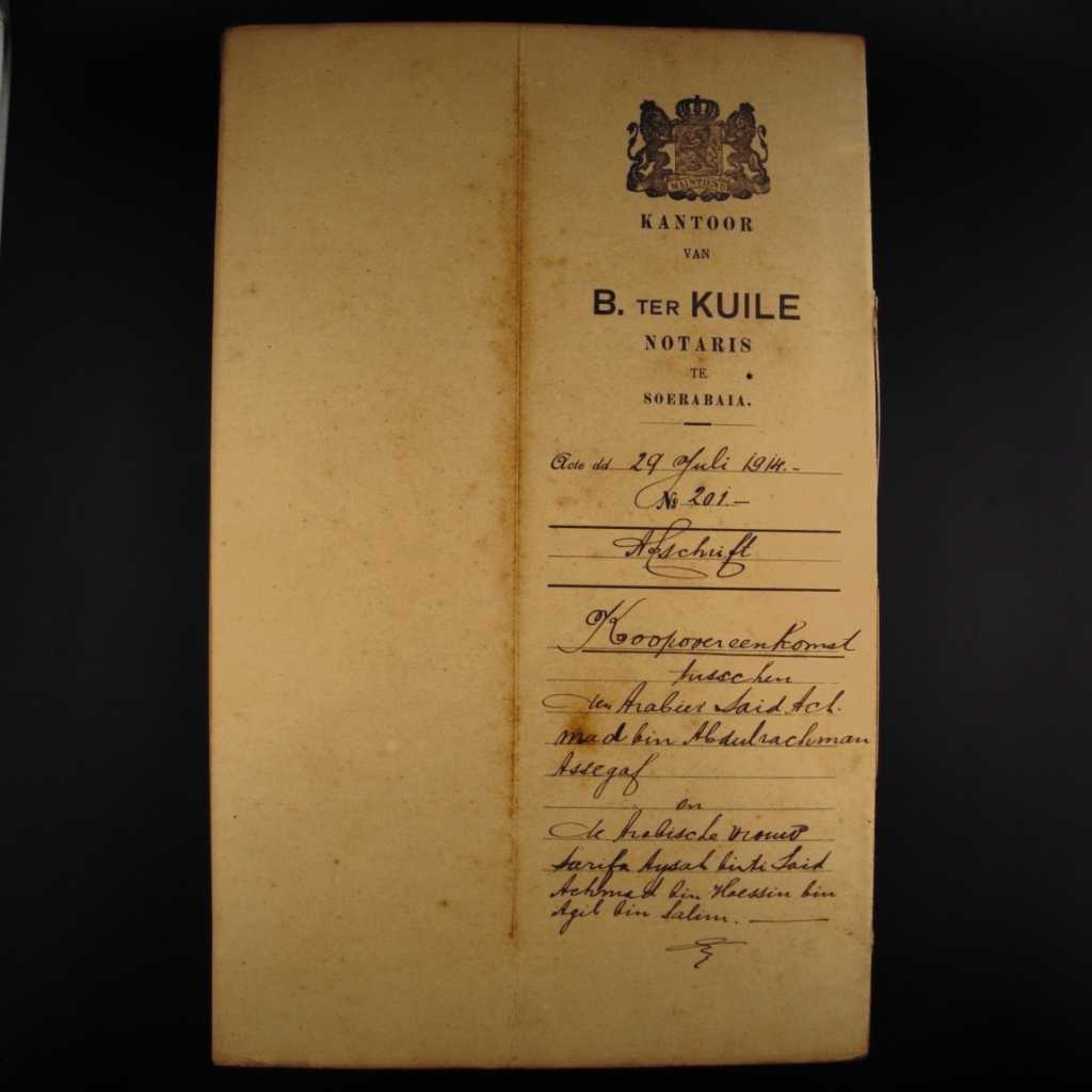 Koleksi Dokumen Akta Jual Beli Tanah Pemerintahan Hindia Belanda Wilayah Surabaya Tanggal 29 Juli 1914 No 201