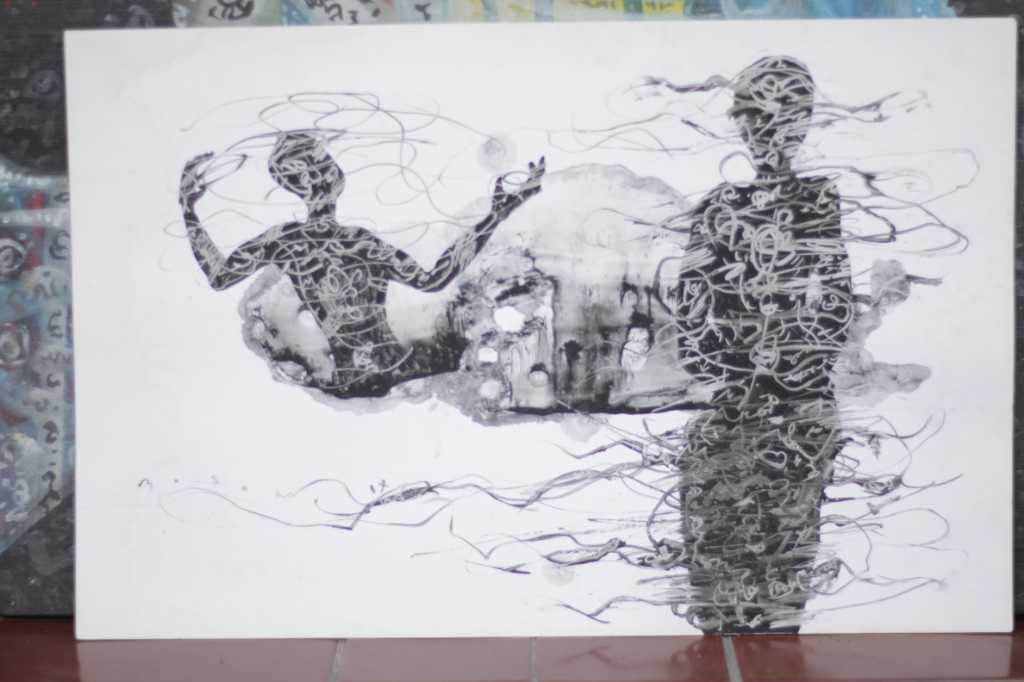 Lukisan tinta diatas kertas ( Doa Terdengar Dalam Sunyi )