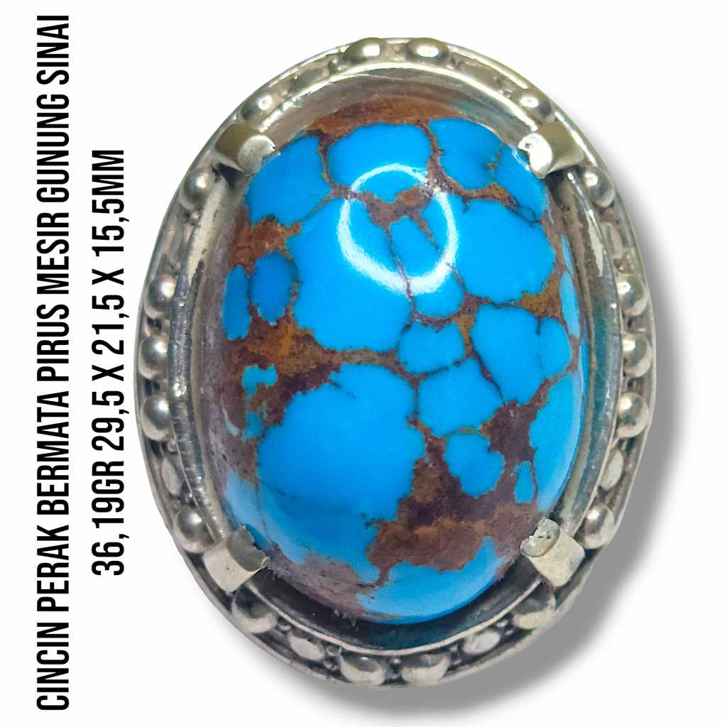 Cincin Perak Bermata Pirus Serat Emas Mesir 36,19 Gram