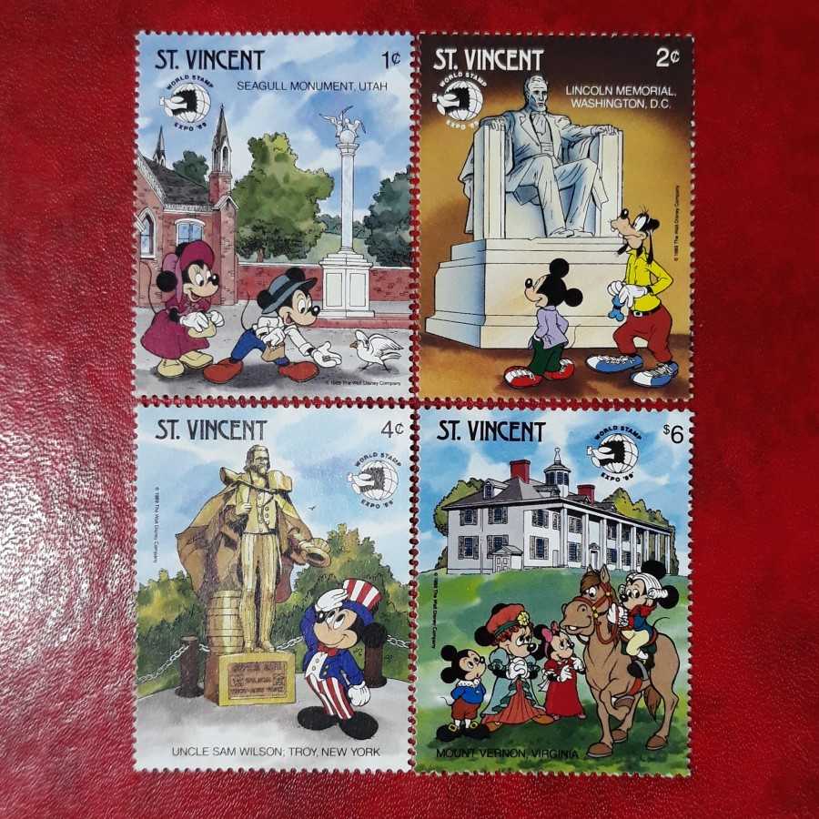 Perangko / Stamp : St Vincent 1989 - Disney " World Stamp Expo " 4 pcs