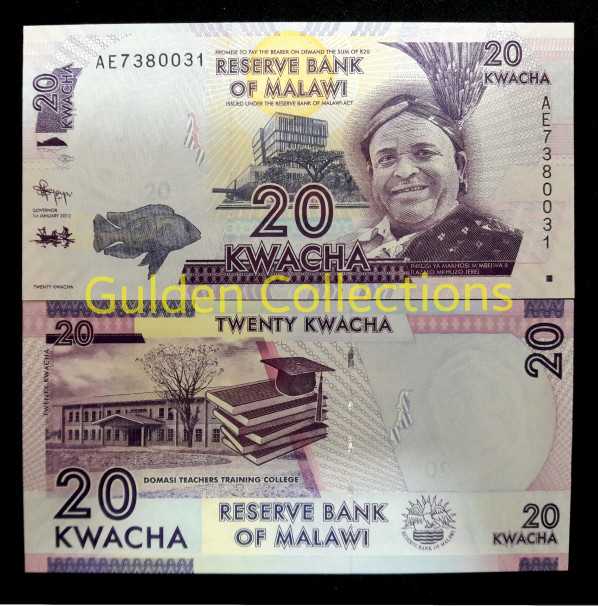 20 Kwacha Malawi Koleksi Uang Kuno Luar Negri UNC