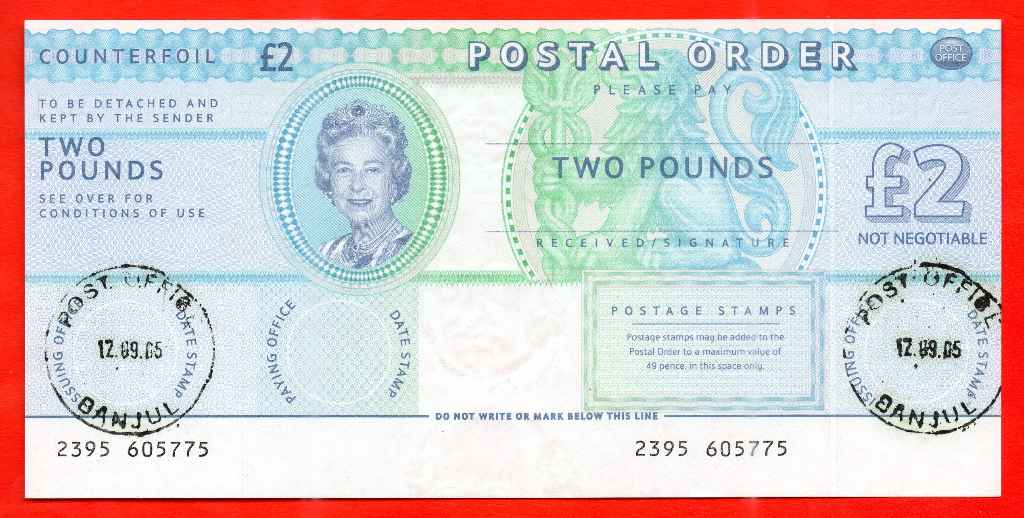 Gambia Postal Order 2 Pounds 12.09.2005