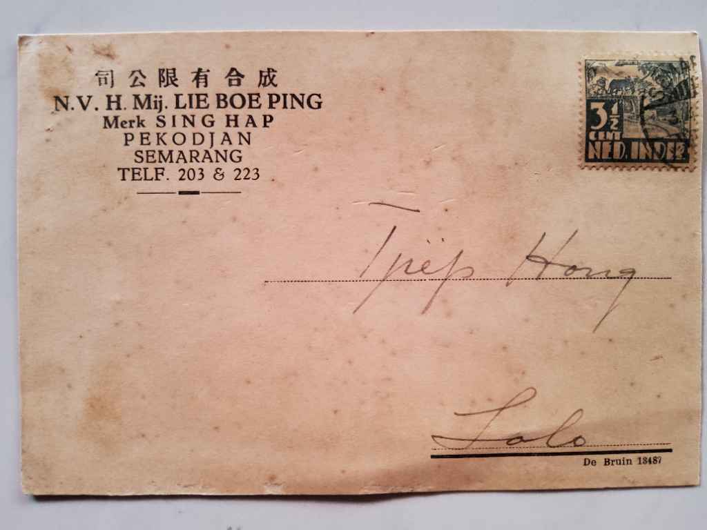 Kartu Pos "N.V.H Mij. LIE BOE PING"; Perangko NED INDIE 3,5 Ct: Semarang,