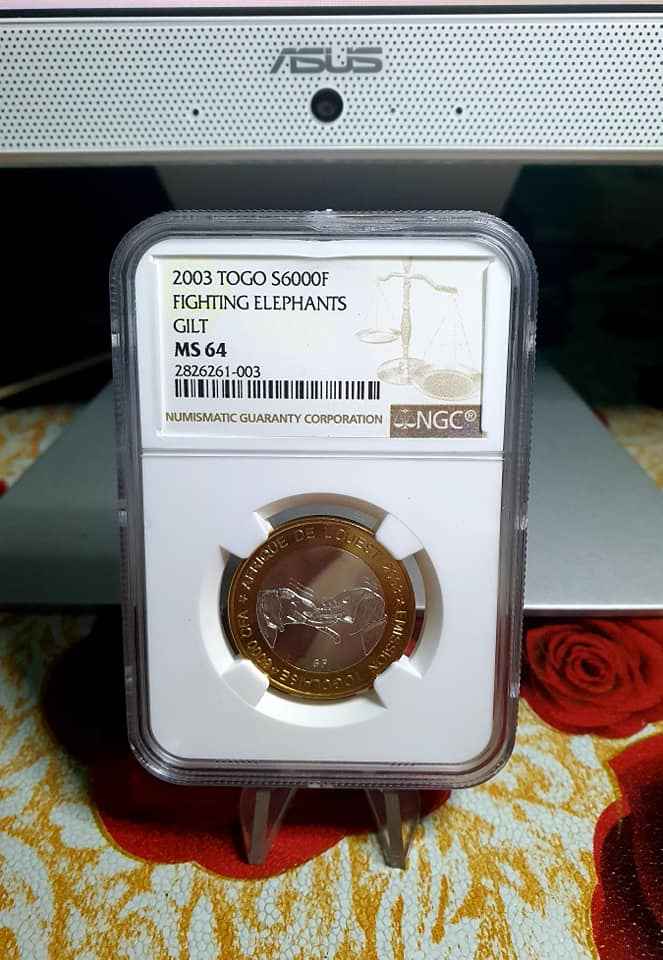 2003 Togo S6000F Fighting Elephants Gold Gilt NGC MS 64 Rare 5 Pieces