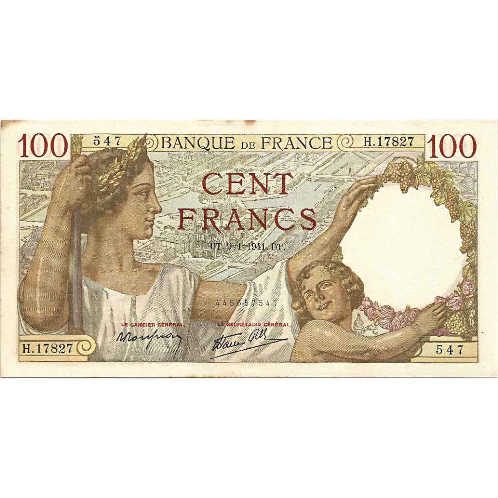Uang Kuno France 1941 100 Francs