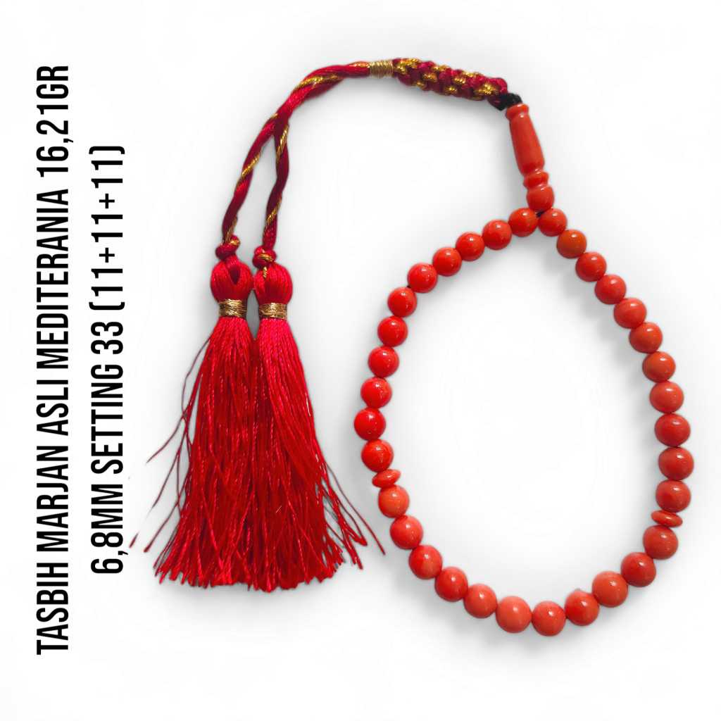 Tasbih Marjan Corallium Rubrum Asli Laut Mediterania 16,21 Gram