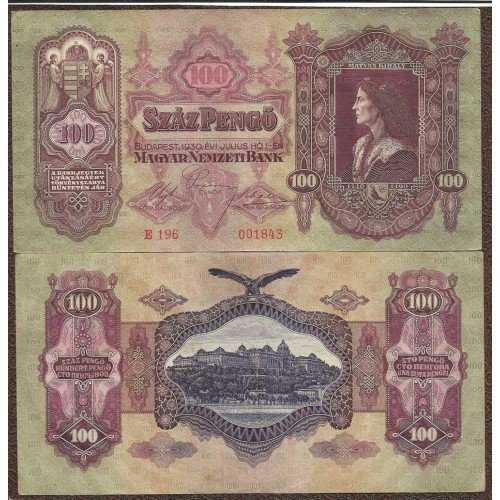 BL 1146 Hungaria - Hungary 100 Pengo Tahun 1930 VF Bekas pakai Per 1 Lembar