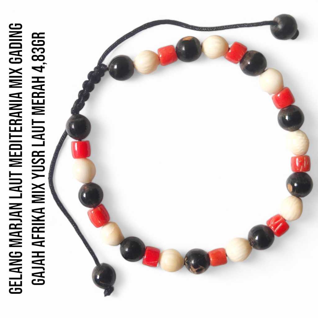 Gelang Marjan Corallium Rubrum Asli Laut Mediterania mix Yusr Laut Merah mix Gading Gajah Afrika 4,83 Gram