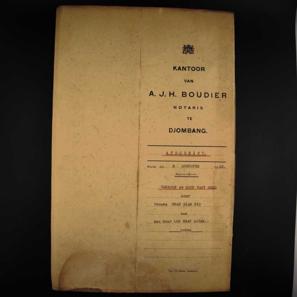 Koleksi Dokumen Akta Jual Beli Tanah Pemerintahan Hindia Belanda Kampung Pagerwojo Wilayah Jombang Tanggal 18 Agustus 1930 No 2