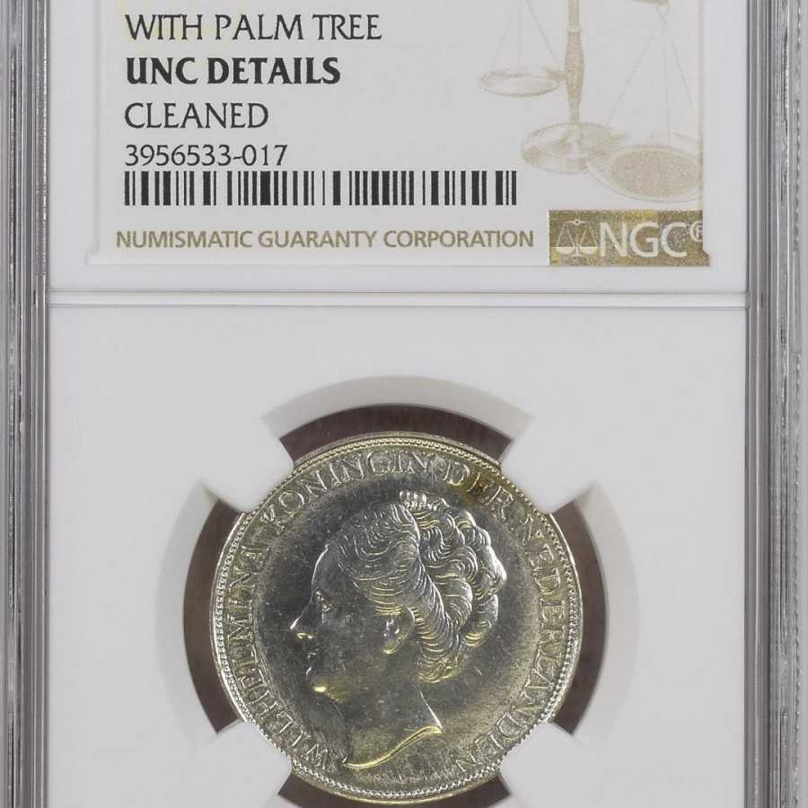 NGC UNC DETAIL 1943d netherland indies gulden koin perak silver coin