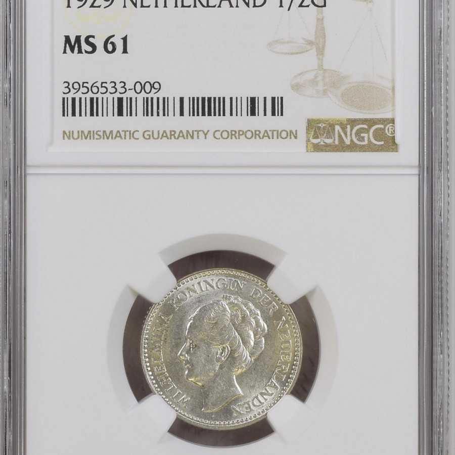 NGC MS 61 ½ gulden 1929 netherland silver coin koin perak