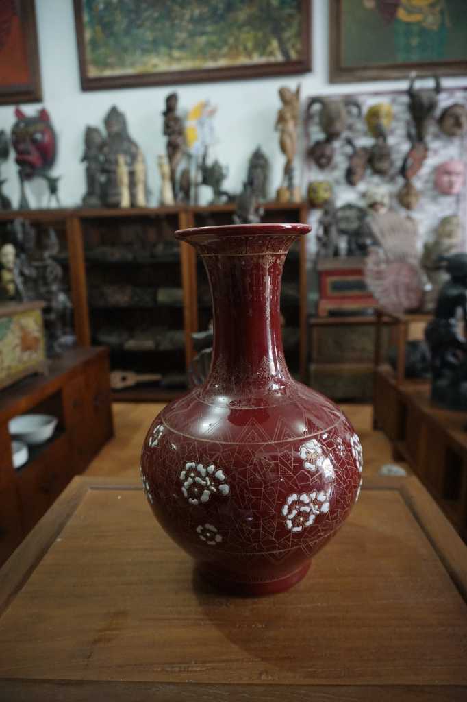 Gogok keramik Merah motif Bunga marking